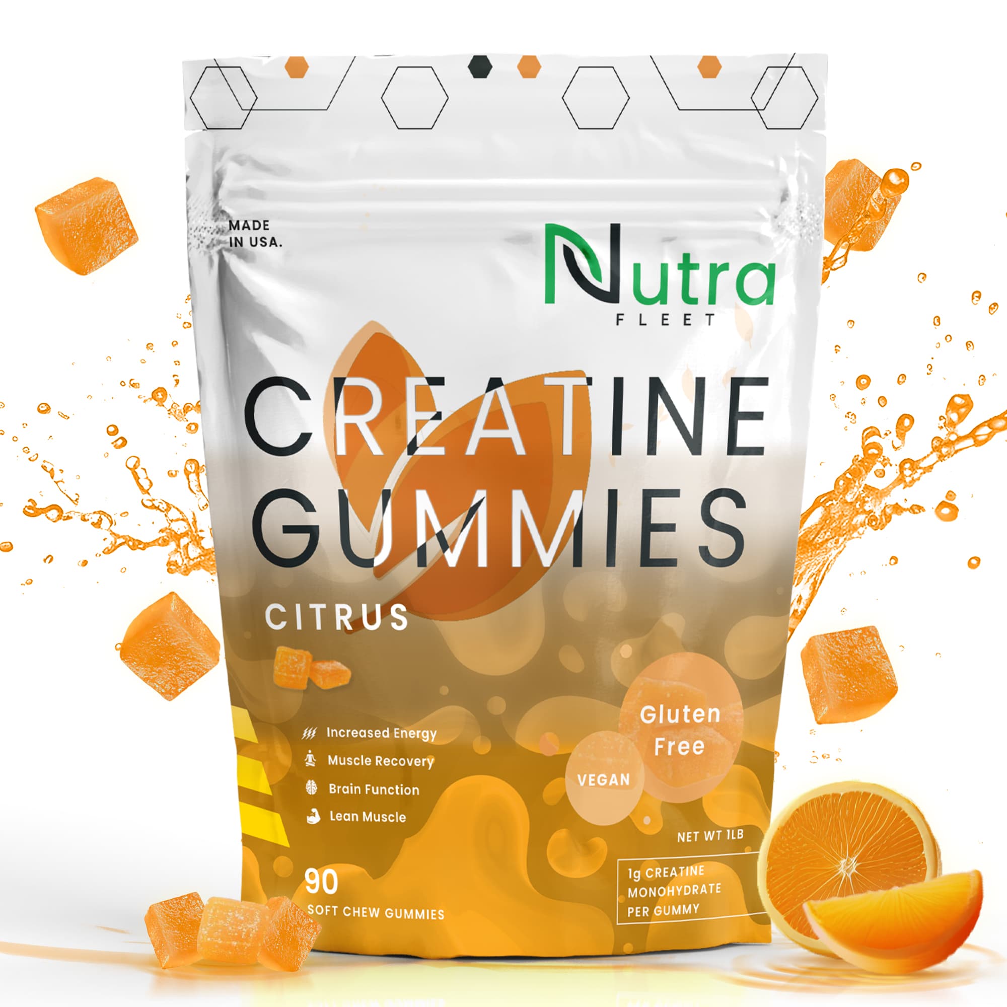 NutraFleet Creatine Gummies with fresh citrus